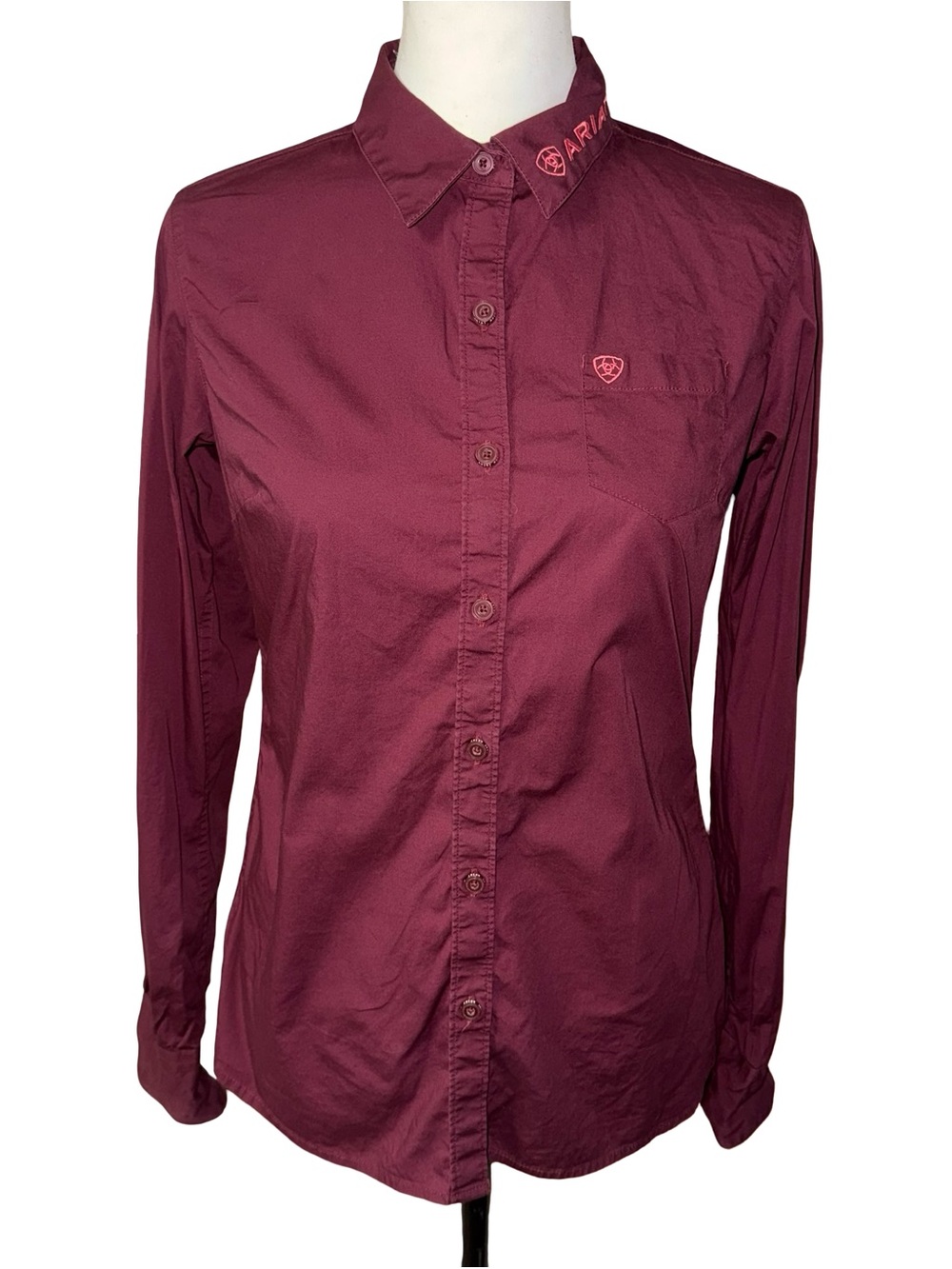 Ariat Team Burgundy Kirby Stretch Shirt women’s sz Small fitted long sleeve